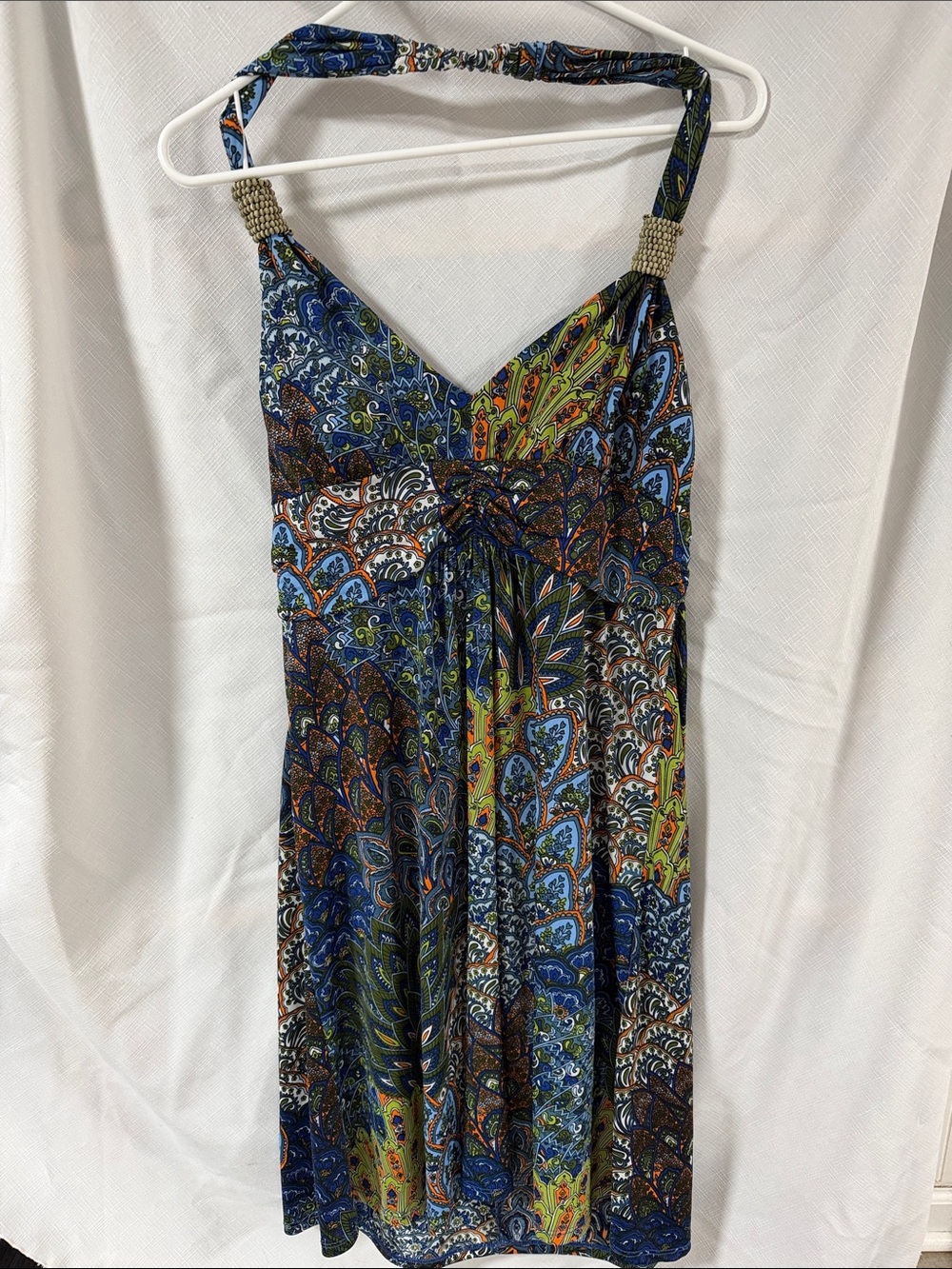 Cristinalove Blue Green Paisley Halter Backless Dress